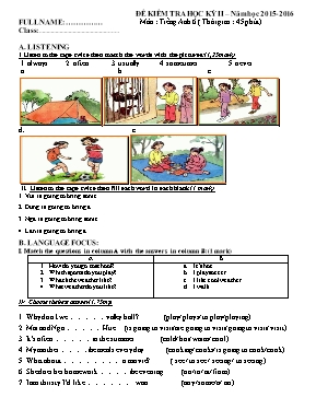 Đề kiểm tra học kỳ II  Năm học 2015 - 2016 môn Tiếng Anh 9
